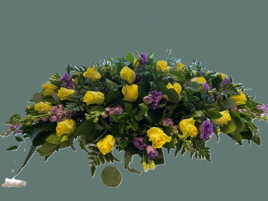 Yellow Rose and Purple Casket Spray