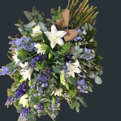 White Lily and Blue Delphinium Sheaf