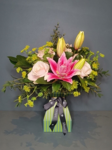 Pink Lily and Rose Bouquet